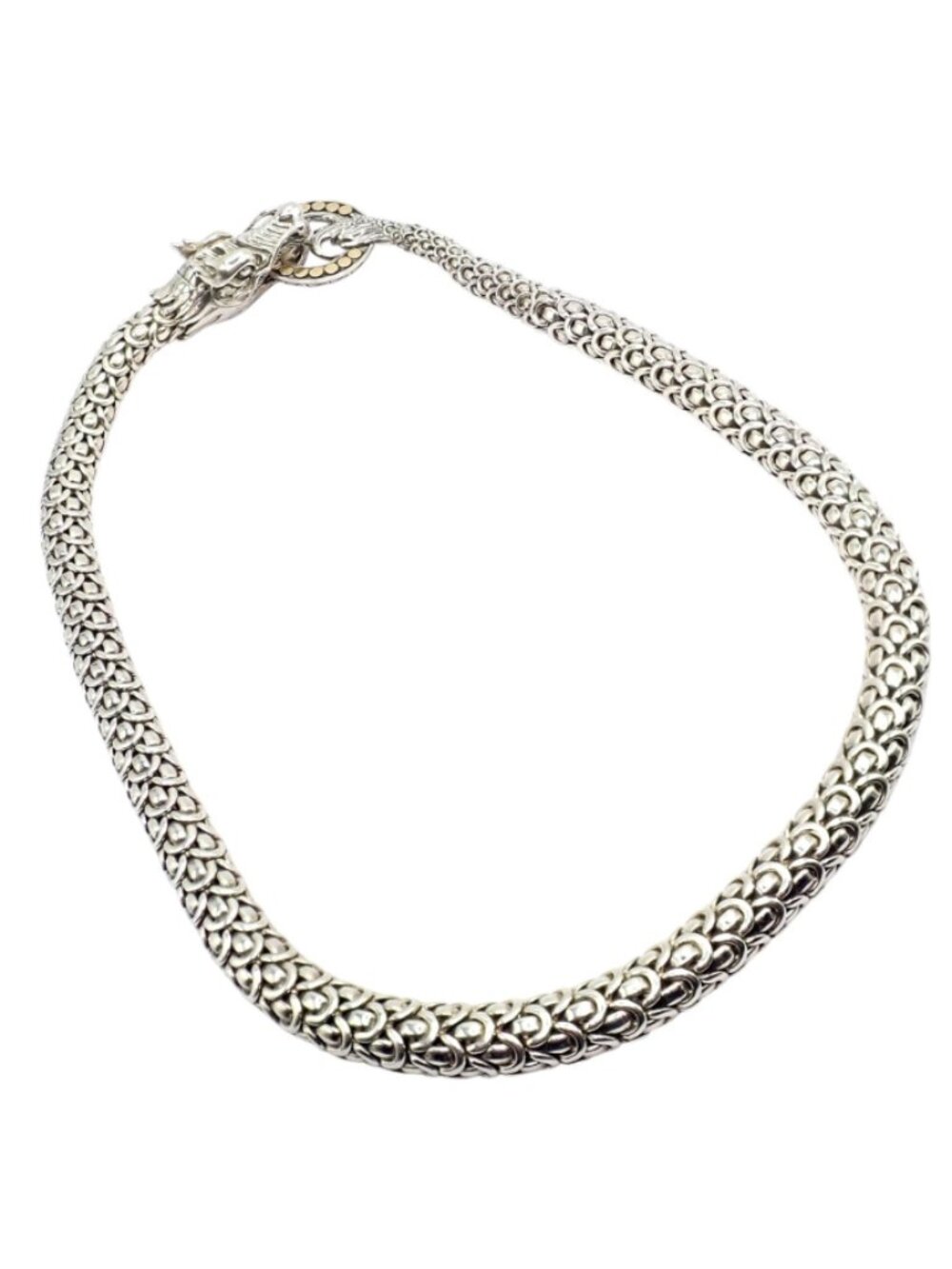 John Hardy JH Silver 18k Yellow Gold Naga Dragon Dots Necklace
